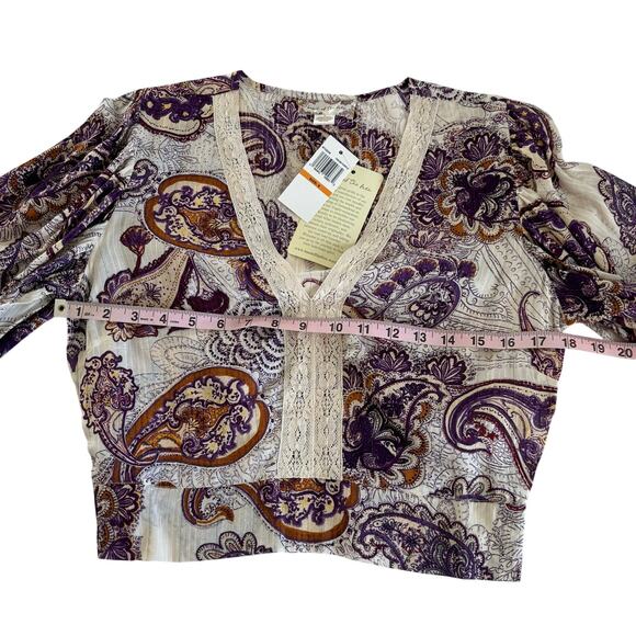 Band of the Free Mirabelle Cream Purple Paisley Boho Lace Crop Top Blouse Small - Picture 4 of 10